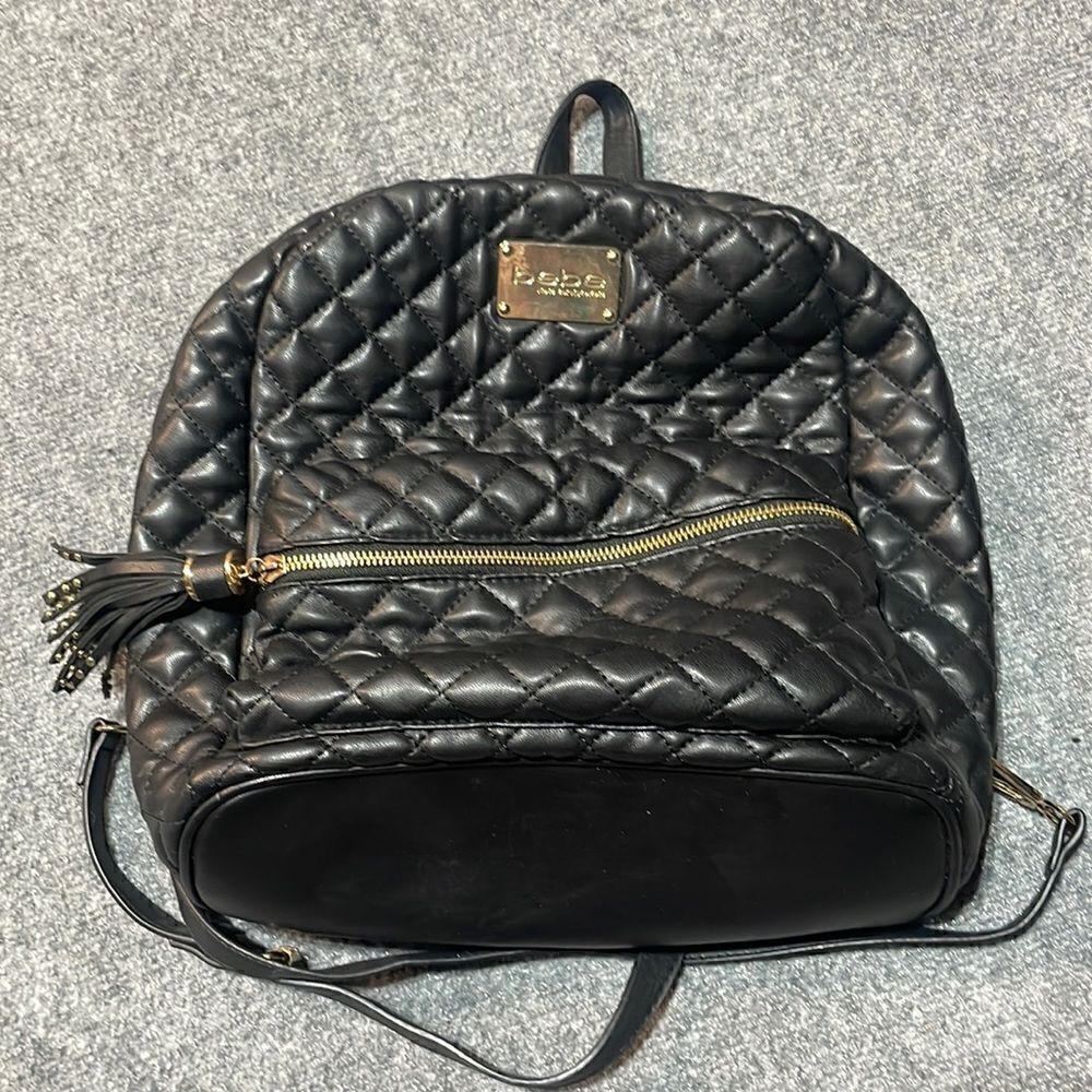 Bebe Mini Black Leather Backpack Bag